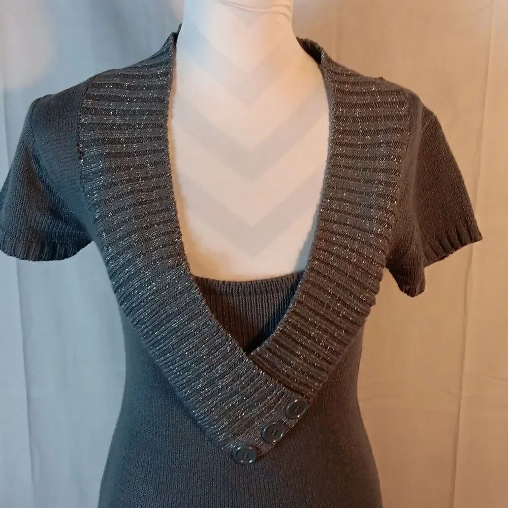 Red Paint Gray Sweater Dress - Picture 2 of 6